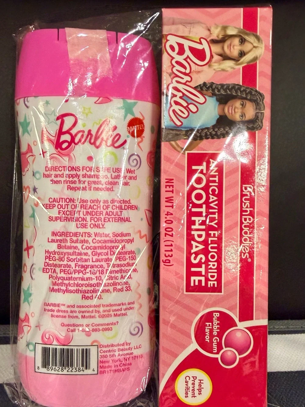 Barbie Pink Bubble Gum Toothpaste & Strawberry Shampoo Duo NWT A55
